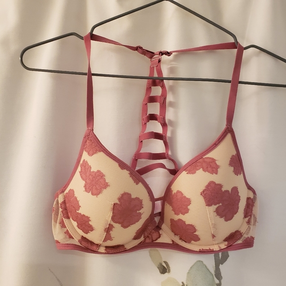 Victoria's Secret Pink Racerback Rose Floral Pattern Bra 34B - Picture 1 of 3